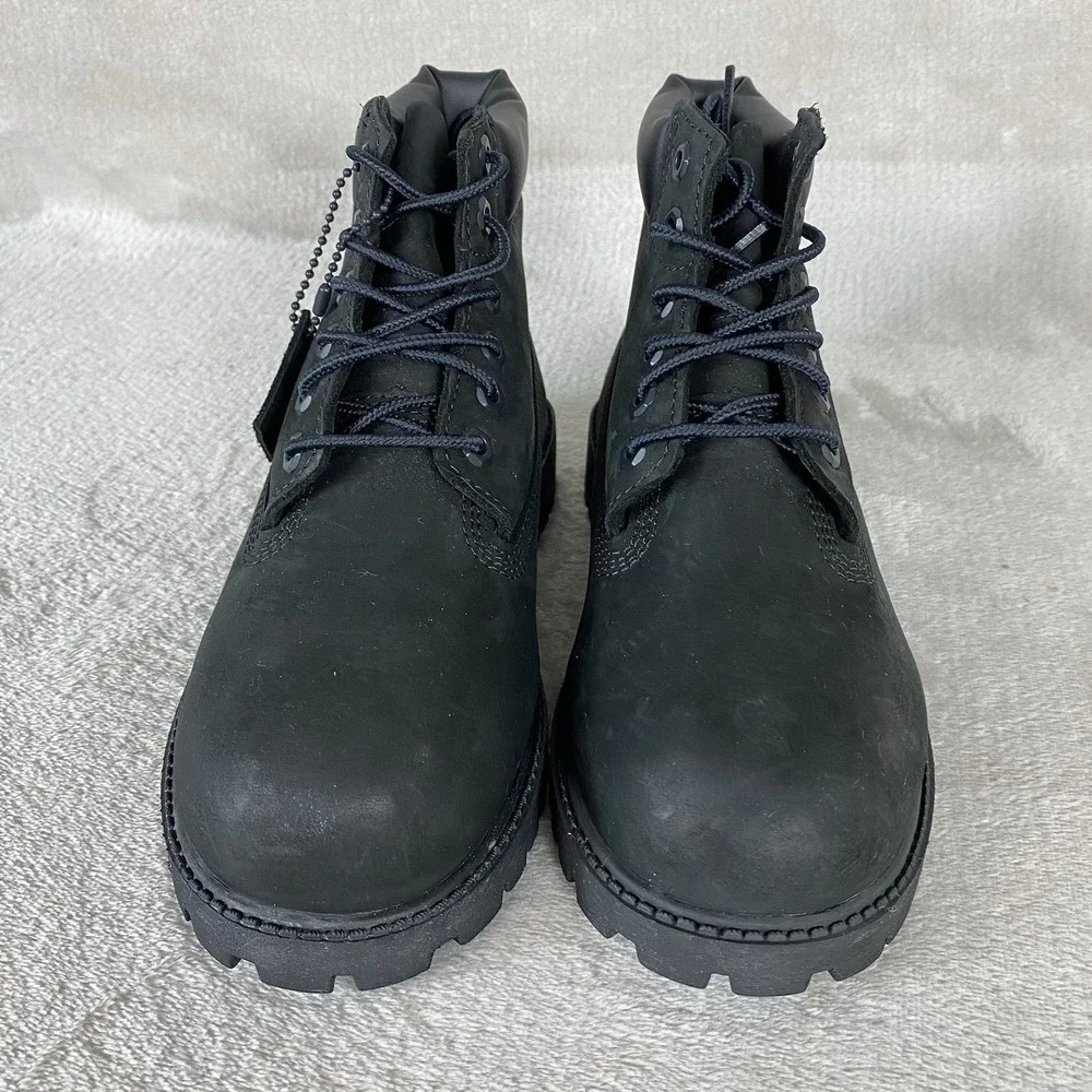 Timberland Premium 6 inch Kids Boys Boots Size 4 Black Nubuck Waterproof NEW